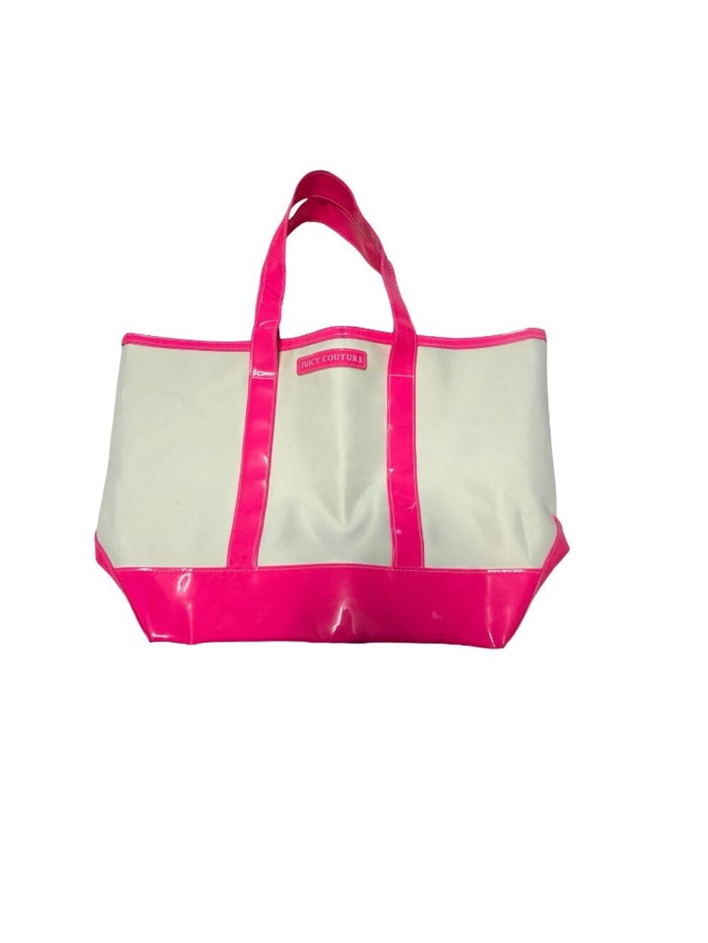 Juicy Couture Hot Pink White Canvas Vinyl Tote Bag Large Beach Pool Travel Shopp